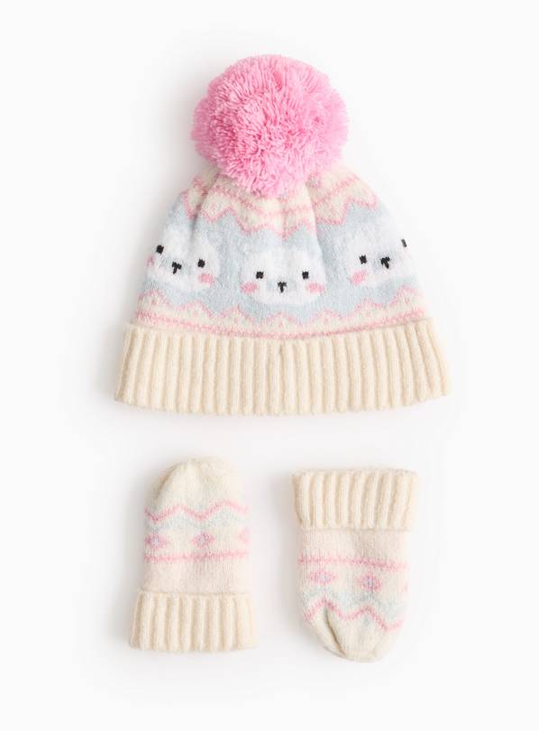 Pastel Arctic Animal Hat & Mittens Set 6-12 months